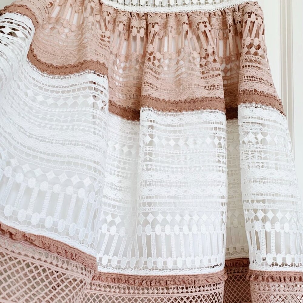 NWT ALEXIS Melania Lace Cut Out Fit & Flare Dress in White Pink Size M - Picture 4 of 8